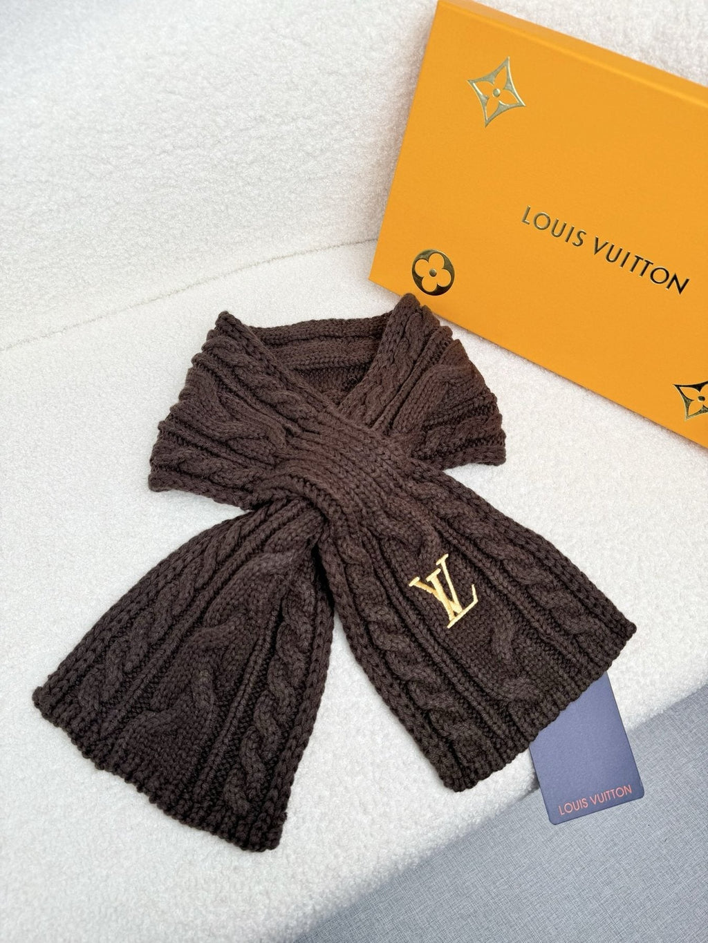 Louis Vuitton Dark Brown Cable-Knit Scarf